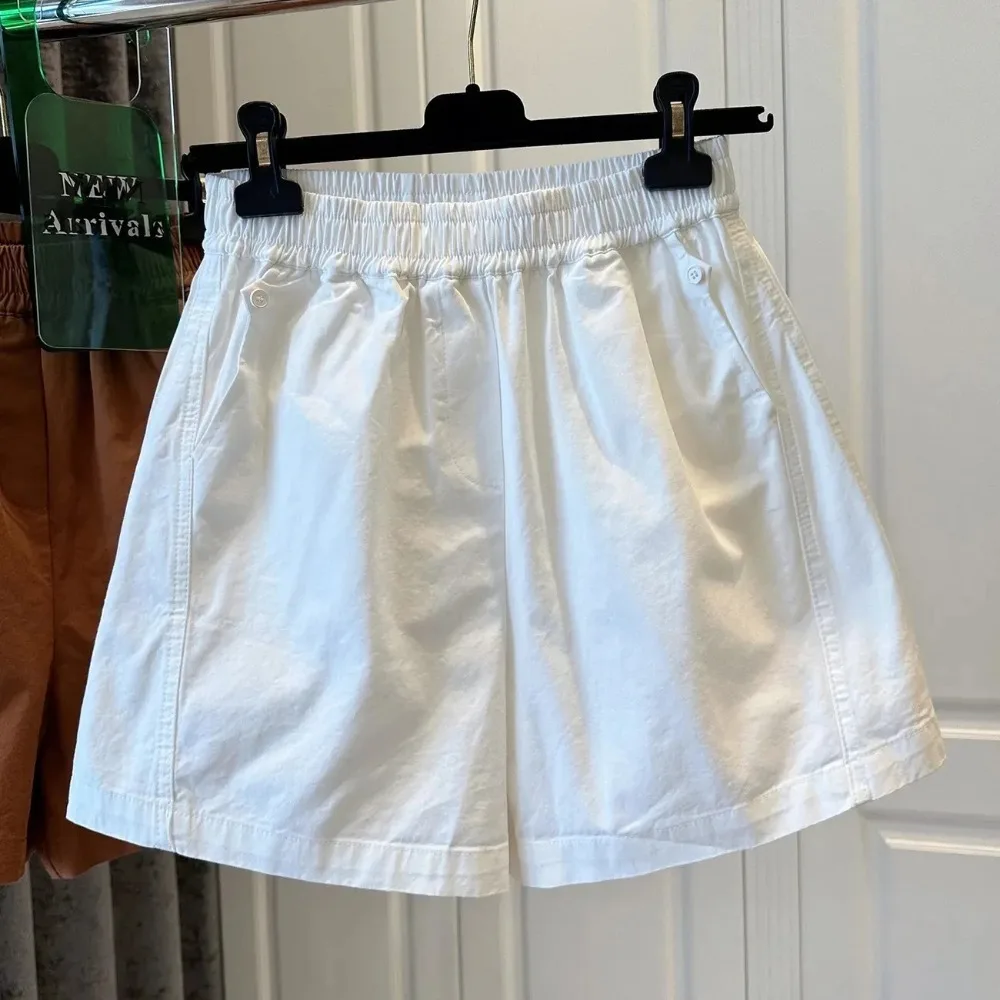 

Fashion Loose Cotton Short Pants Large Size Elastic Waist High Waist Shorts with Pocket All Match Wide Leg Shorts Girls