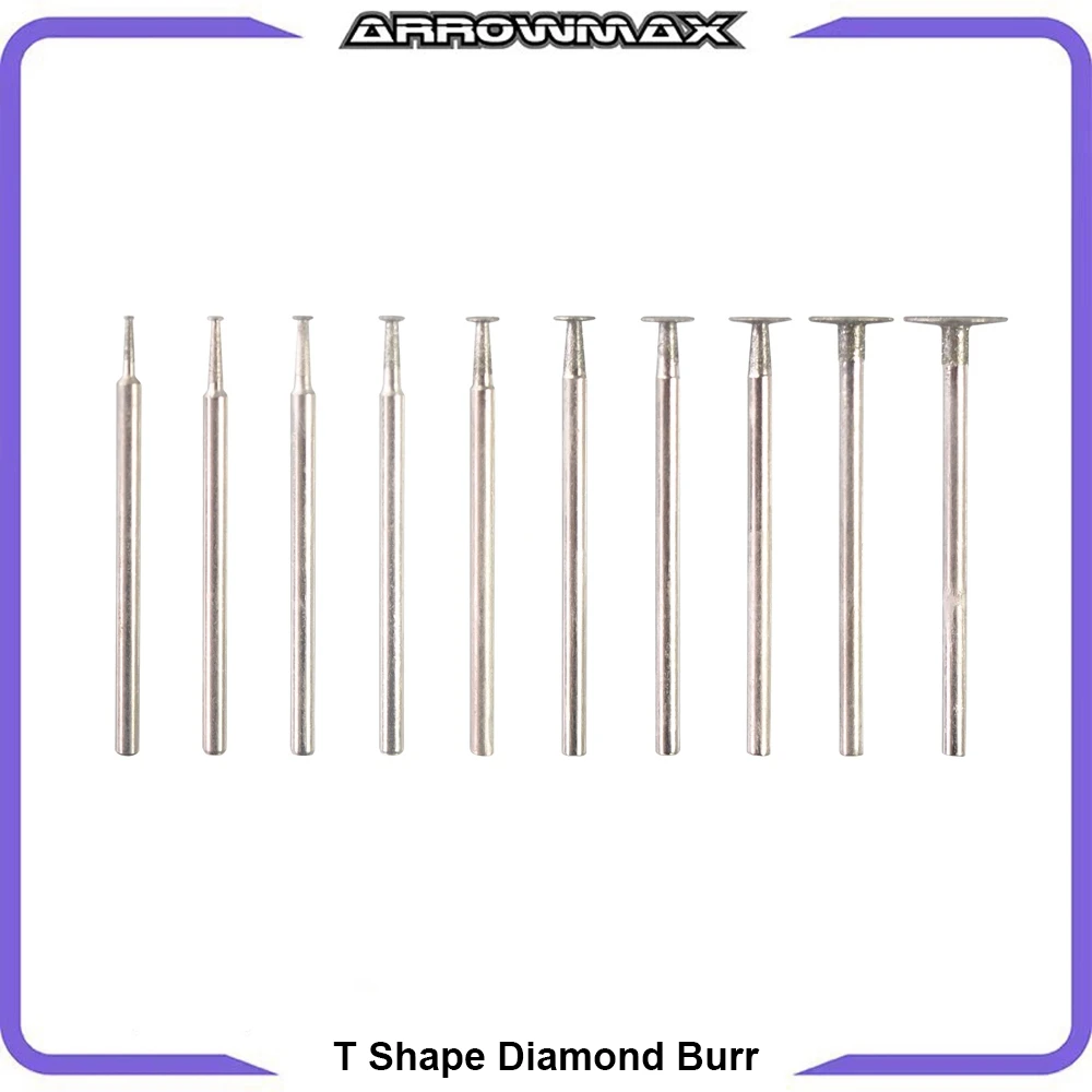 

ARROWMAX 10pcs T Shape Diamond Burr 3/32'' Shank Mini Channel Cutting Burs Diamond Mounted Stone Carving Bits for Rotary Tools