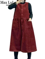 Max LuLu 2024 Winter Long Sleeveless Coats Womens Classic Loose Corduroy Vests Ladies Casual Vintage Waistcoats Fashion Clothes