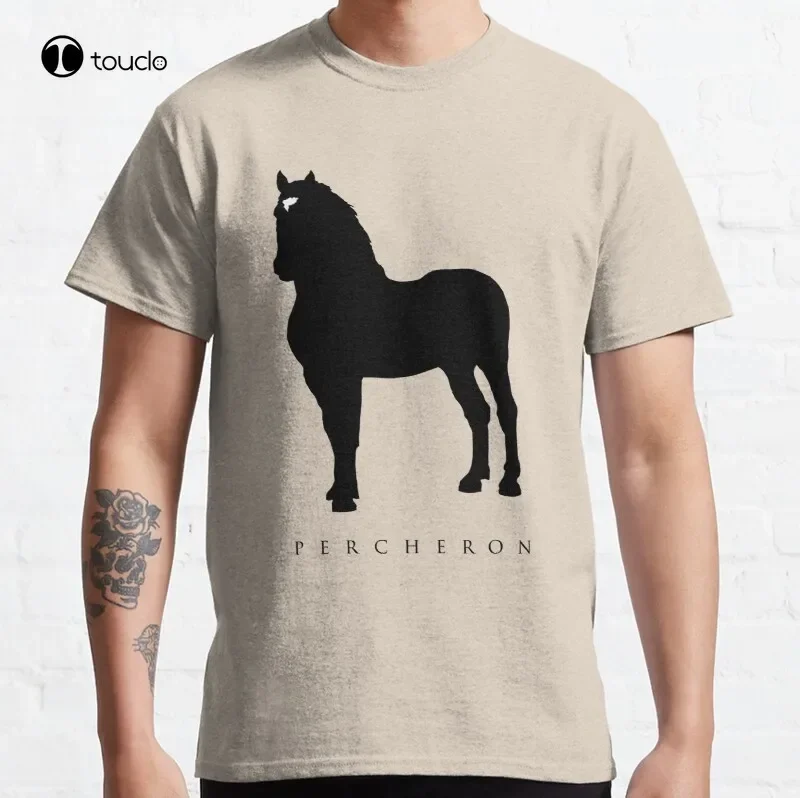 Percheron clásico caballo equino borrador caballo Camiseta de algodón Camiseta personalizada Aldult adolescente Unisex Impresión Digital moda divertida nueva