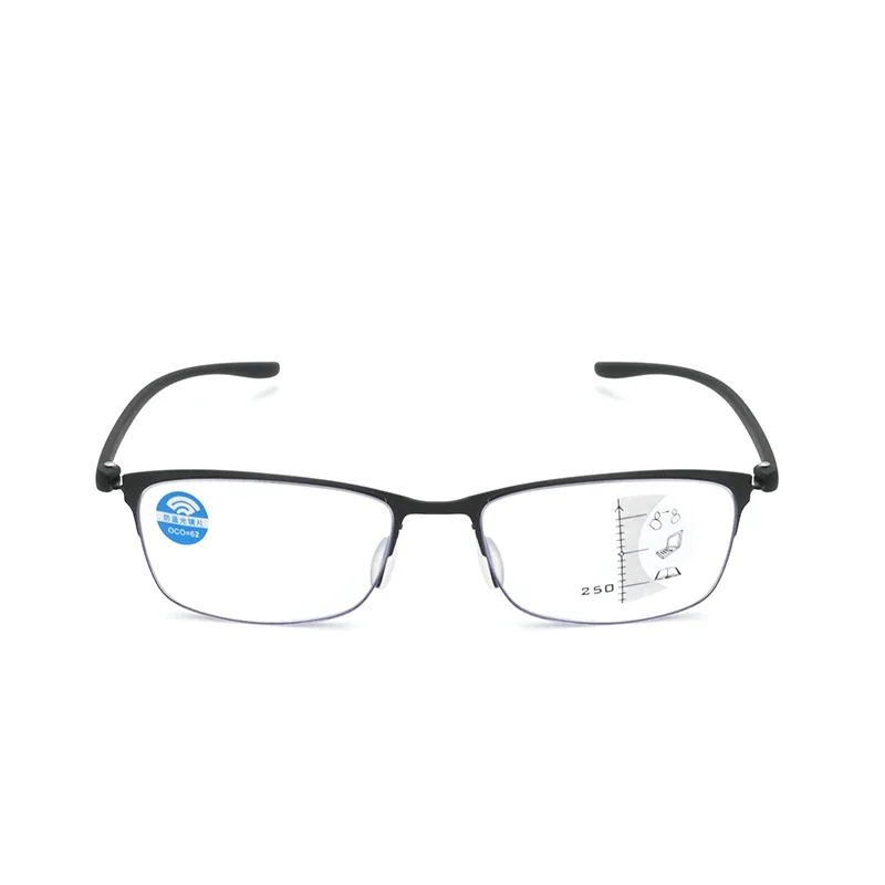 IENJOY Half Frame Multifocal Reading Glasses for Men TR Progressive Bifocal Eyeglasses Blue Light Presbyopic Eyewear 1.0 2.0 3.0