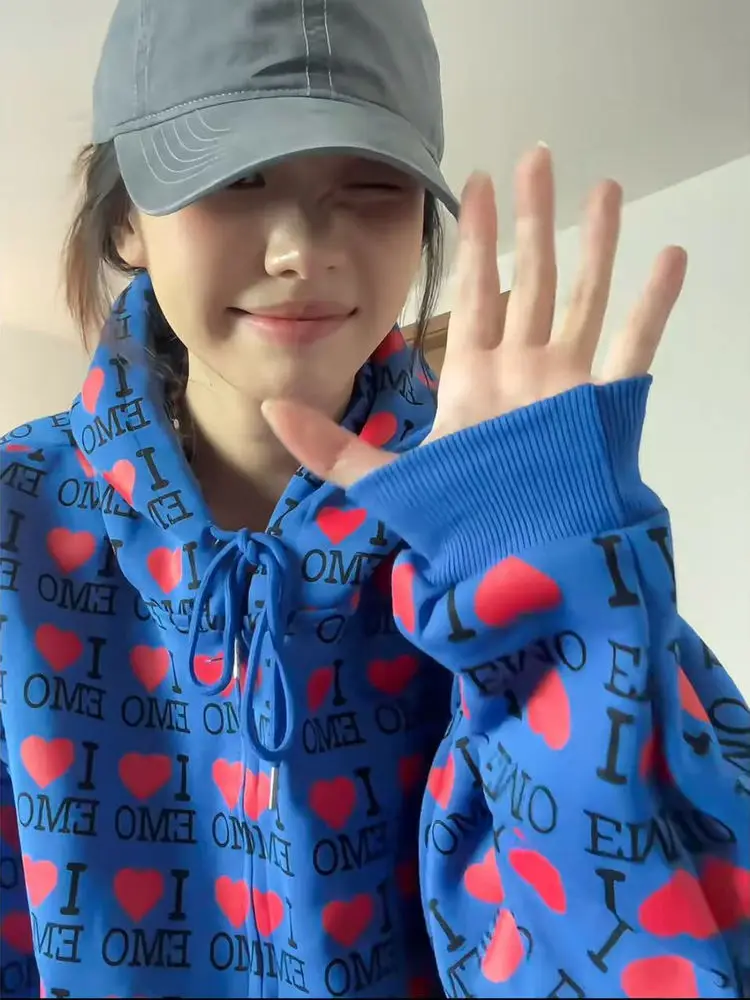 

Ретро-худи с американским принтом в виде сердца, женская, весенне-осенняя, повседневная, свободная, укороченная кофта-кардиган, удобная, дышащая, в уличном стиле