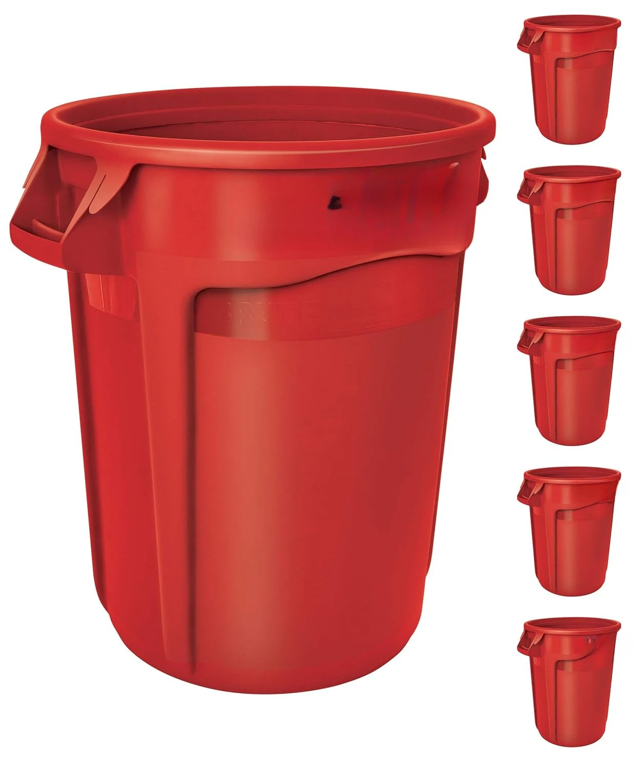 Trash/Garbage Can, 32-Gallon, Red, Resin, Wastebasket for Home/Garage/Mall/Office/Stadium/Bathroom, Pack of 6