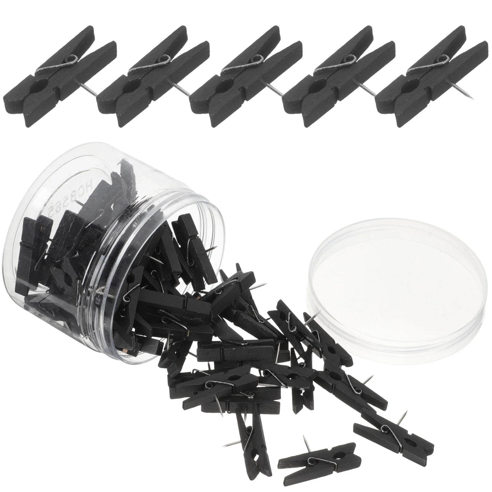 

50 Pcs Thumbtack Clips Wood Pins Black Mini Clothespins Photo Fixing Clamps Craft Push Pins Rural Style Practical Decorative
