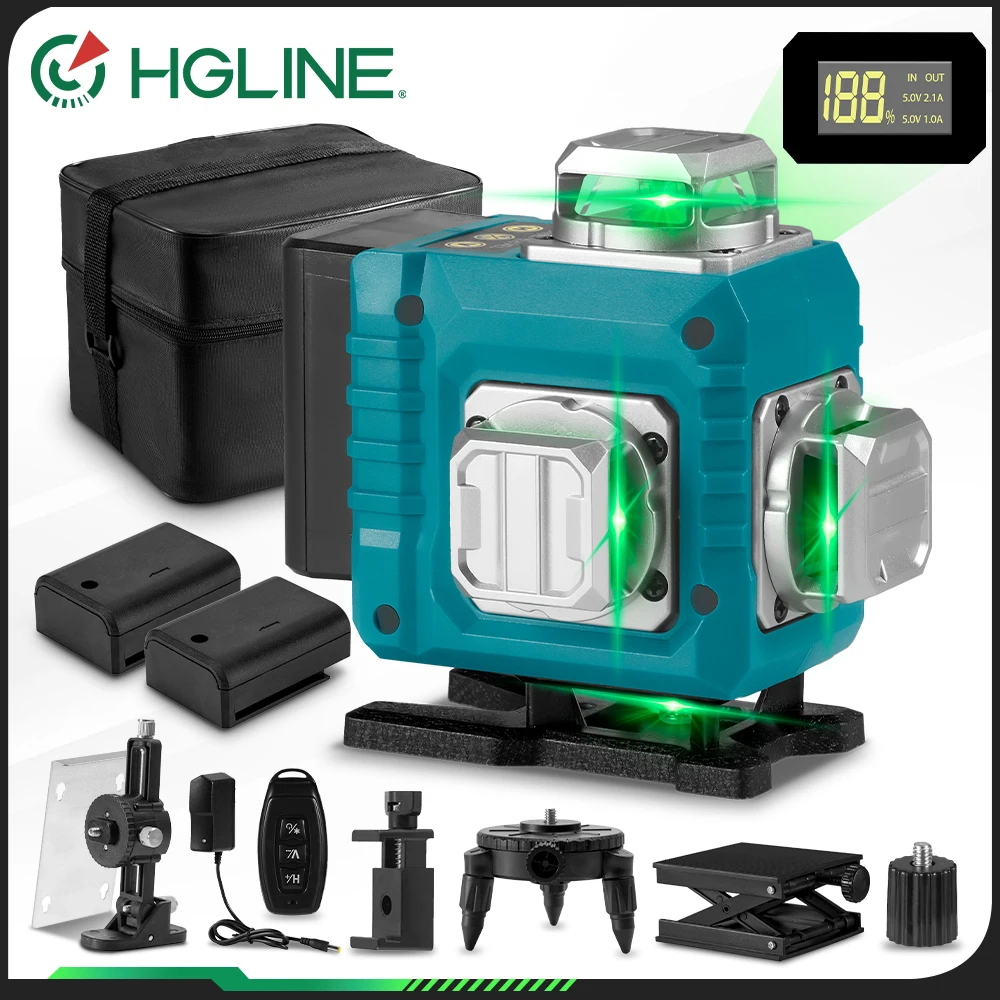 

HGLINE 16 Lines Laser Level 4D Green Line 360° Horizontal Vertical 30m APP Remote Control Super Power Laser Level Instrument