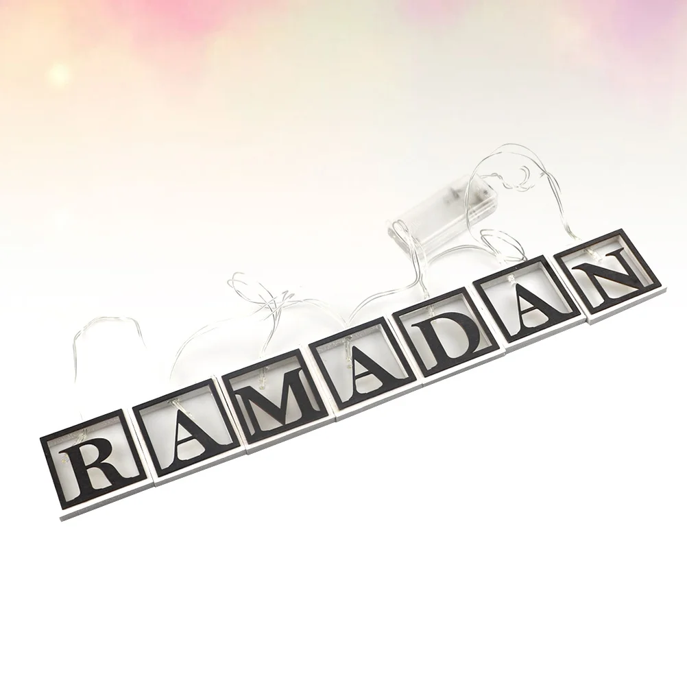 1Set LED Decorative String Lights Wooden Pendants Ramadan Eid Corban Islam Festival Decor Reusable Black White