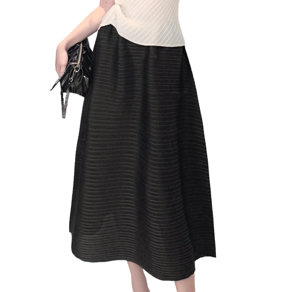 Doble Miyake plisada media falda de mujer 2025 primavera nuevo Horizontal minimalista Color sólido falda de diseño suelto 2025 novedad de verano
