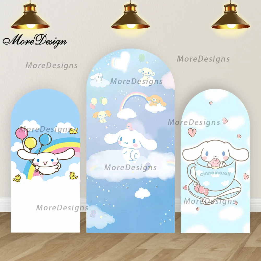 Copertine per fondale fotografico ad arco Cinnamoroll Decorazione per baby shower Festa di compleanno per ragazze Puntelli per fotografia fronte-retro in poliestere