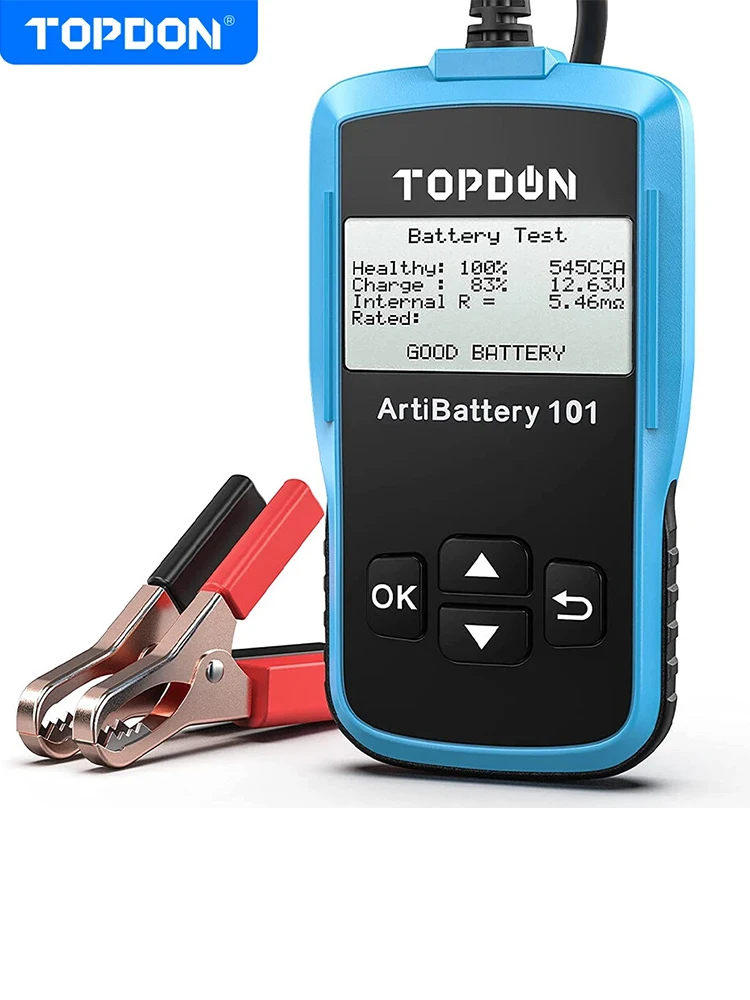 TOPDON AB101 12V Autobatterie-Tester und -Analysator für PKW, LKW und Motorräder - Lasttest für Anlasser- und Ladesysteme 100-2000 CCA