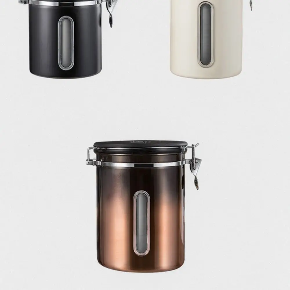Premium Stainless Steel Coffee Canister Airtight Storage Container With Valve Visible Window For Fresh Coffee Grounds