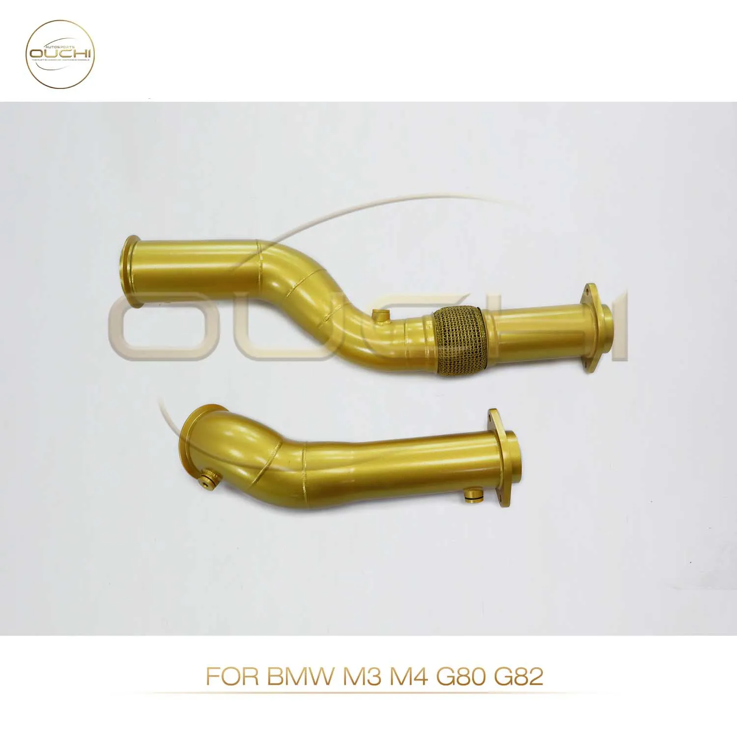 High Flow Performance Downpipe for BMW M3 M4 G80 G82 OUCHI ceramics heat shield gold Exhaust System Reduced diameter