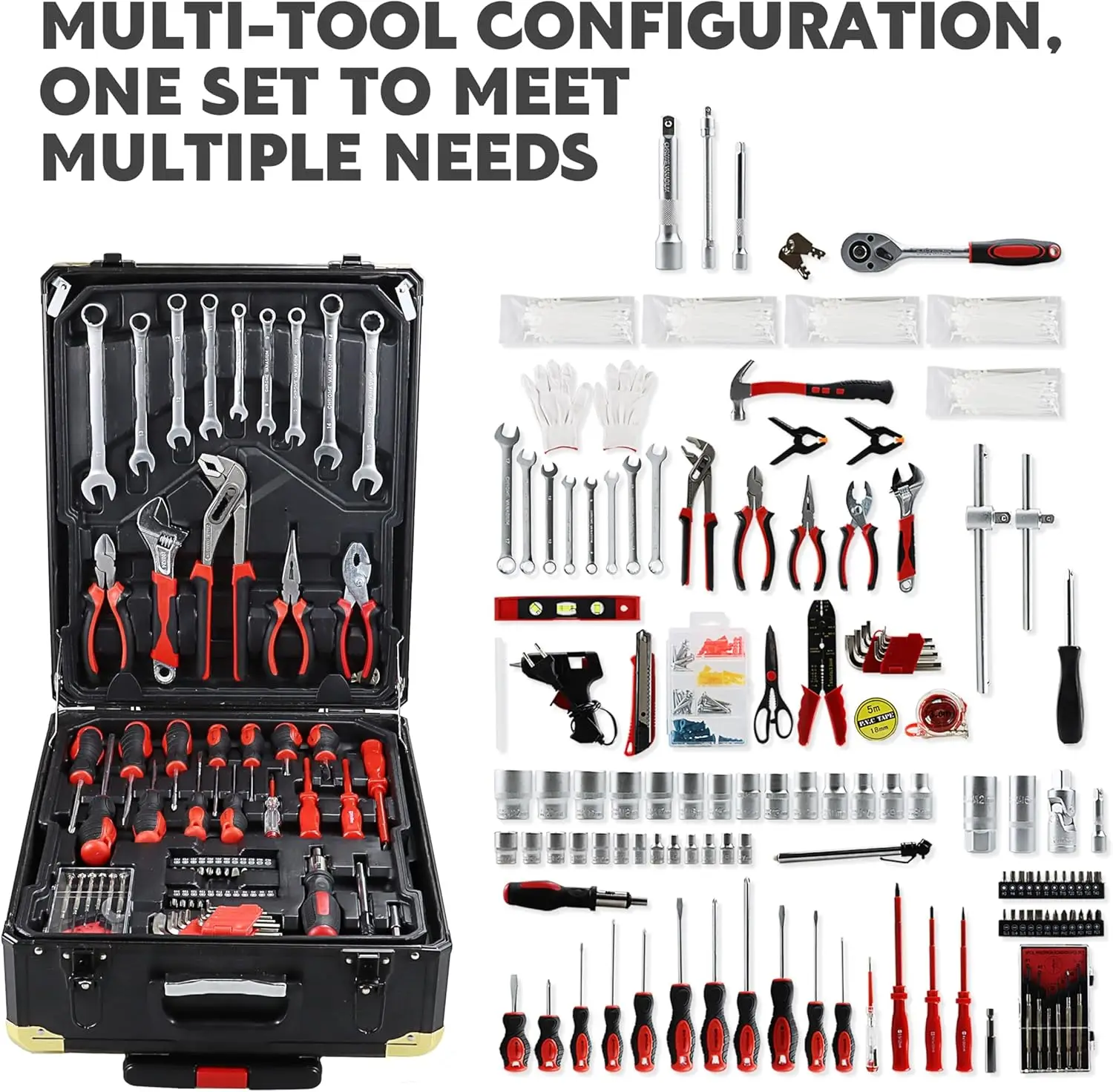 Aluminum Trolley Case Tool Set, Removable Portable Hand Toolbox Set with 4 Drawers and Wheels for Household Repairs, Auto Mainte