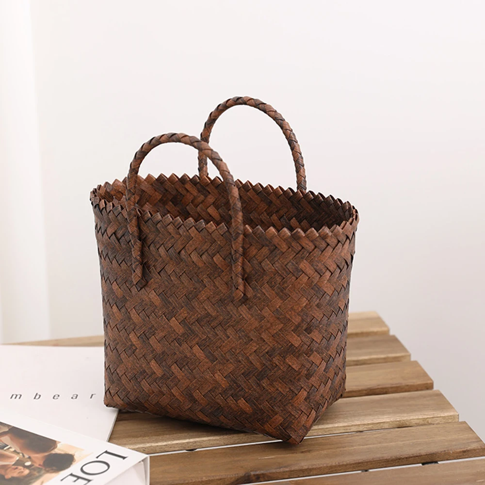 Moda Tecido Beach Basket Bag Bolsas Femininas Boho Bambu Handle Straw Bags para As Mulheres 2023 Rattan Bag Feminino Tote Purse Clutch