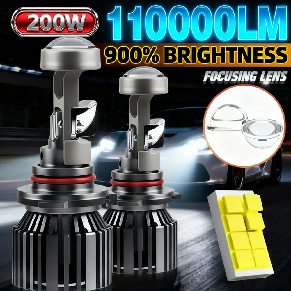 

9005 HB3 светодиодная фара с линзой проектора Canbus 6000K 200 Вт высокой мощности Plug & Play CSP 3570 чип охлаждающий вентилятор налобный фонарь