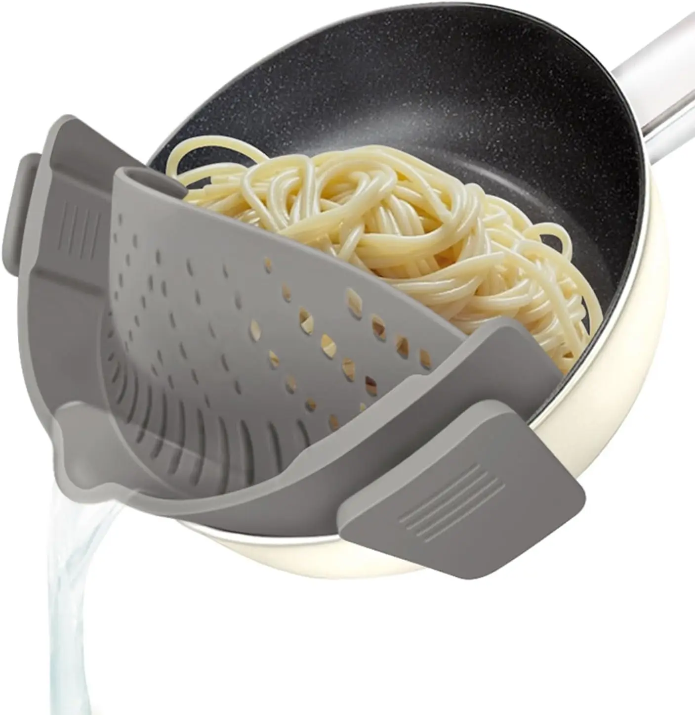 Colador con Clip para Todas las Ollas y Sartenes, Colador de Silicona para Pasta, Utensilios de Cocina, Colador Plegable para Fideos, Verduras, Frutas, Espaguetis (Gris)
