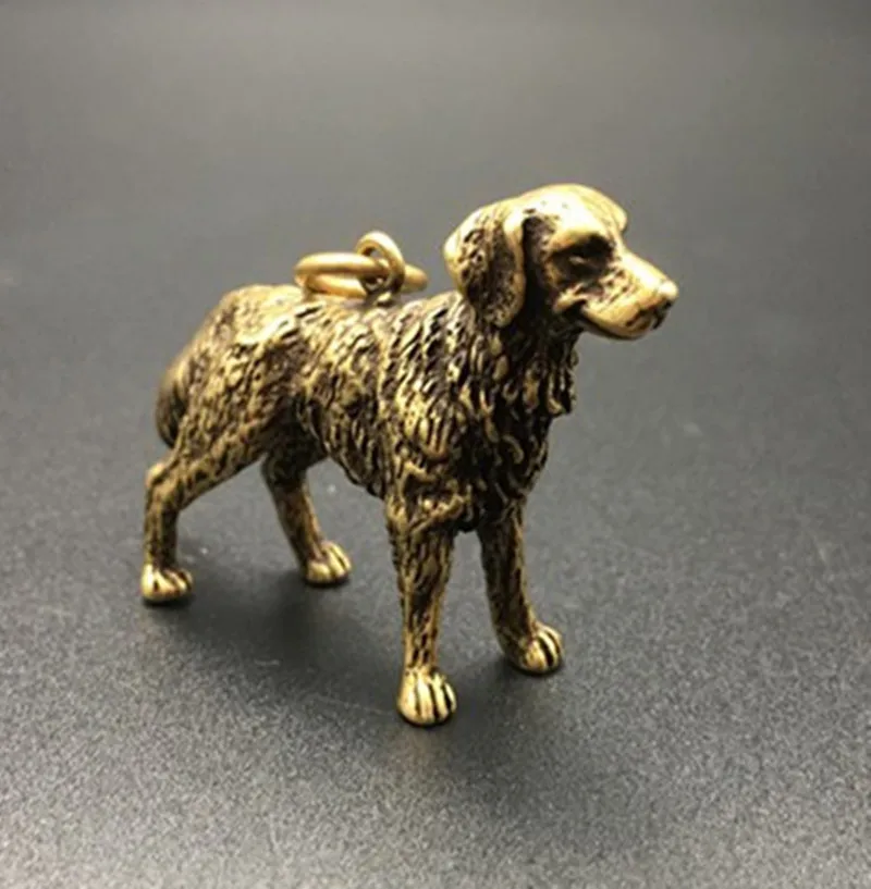Miniature Golden Retriever Dog Figurine Cute Dog Pendant Necklace Creative Key Chain Pendant Brass Animal Crafts