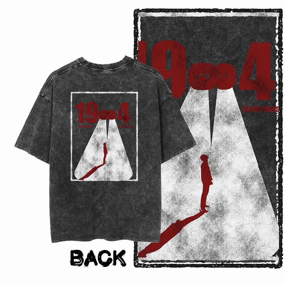 Back Print Cotton Big Size 1984 Graphic Men T-shirt | Acid Washed  Streetwear Cool Vintage O-neck men's Tee Tshirt