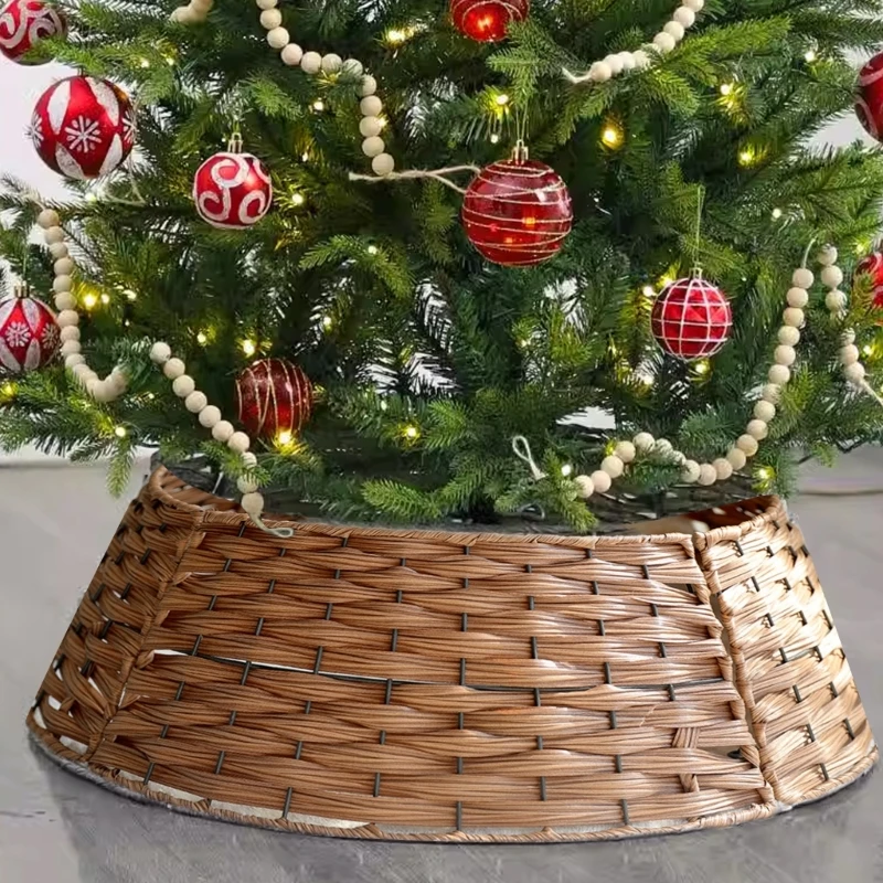 Holiday Charm Rattan Tree Collar Artificial Fiber Tree Base Fence Skirt Unique Brown Rattan Woven Small Cover