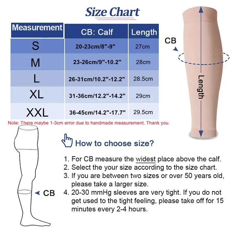 2Pcs 20-30 mmHg Graduated Calf Compression Sleeves Calf Support Footless Compression Socks for Varicose Veins Shin Splints Edema