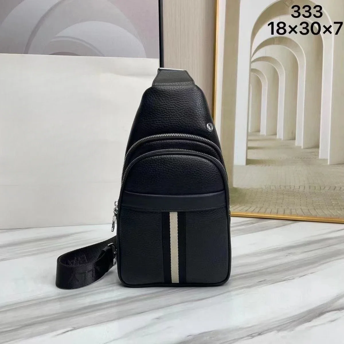 Fashion Bal Brand Shoudler Bag Leather Striped Design Causal Men Shoudler Bag High Quality Business Sports Men's Crossbody Bags