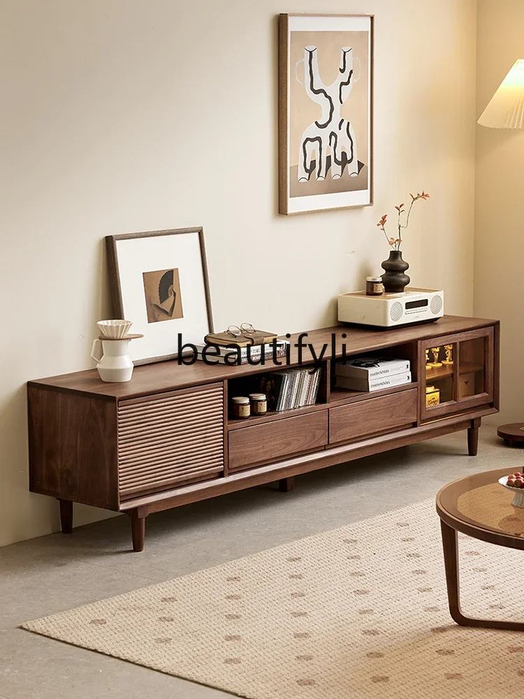 

ff North American black walnut TV cabinet Nordic simple all-solid wood TV cabinet Home living room