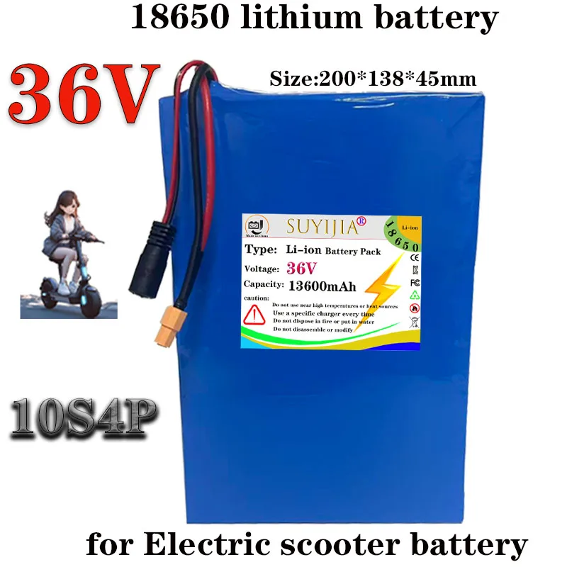 Made by18650 100% brand new 36V 13600mAh 18650 10S4P battery pack built-in BMS 36V 13600Ah electric scooter rechargeable battery