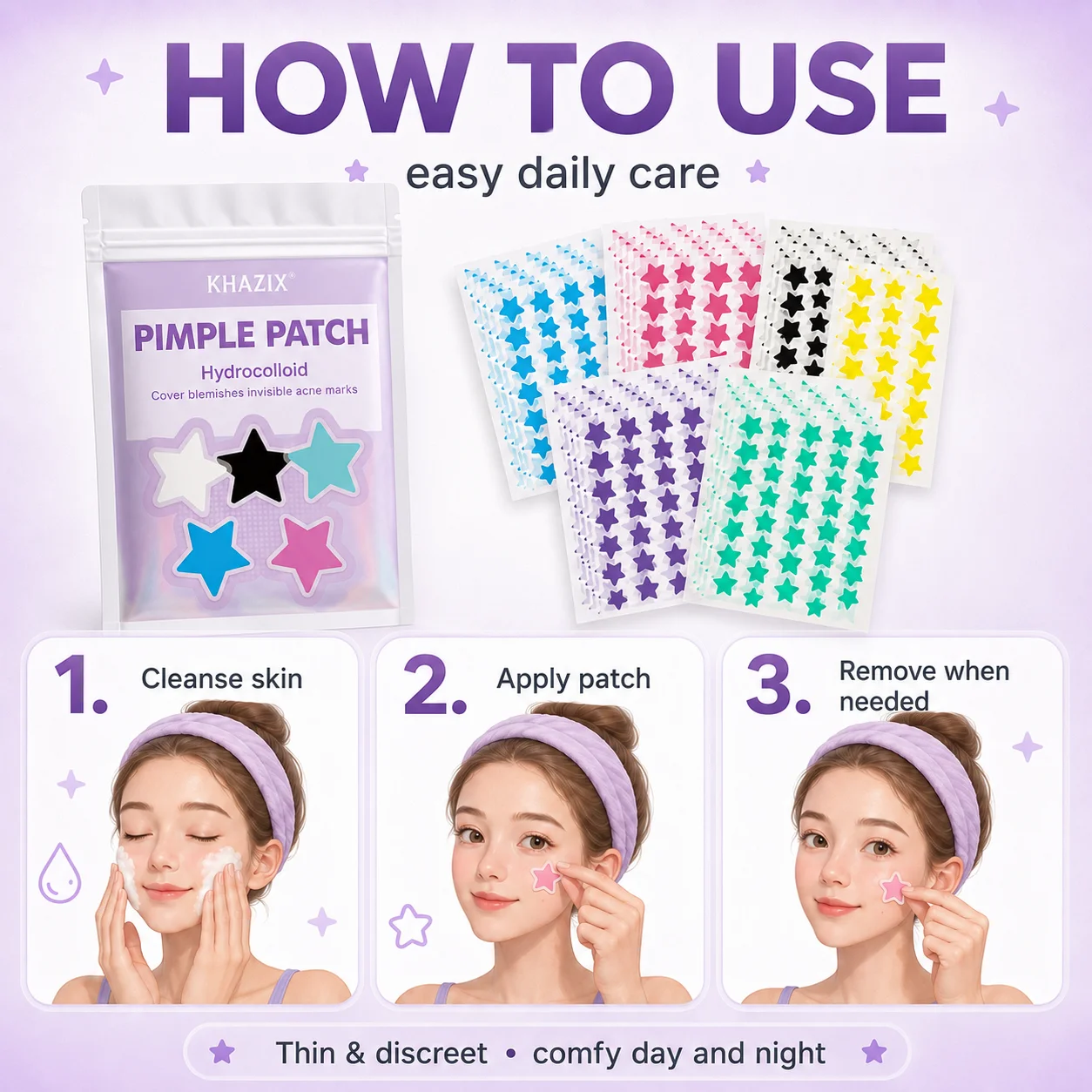 240pcs Cute Colorful Star Pimple Patches, Acne Spot Covers for Face Blemishes and Pimple Marks, Unisex. view 4