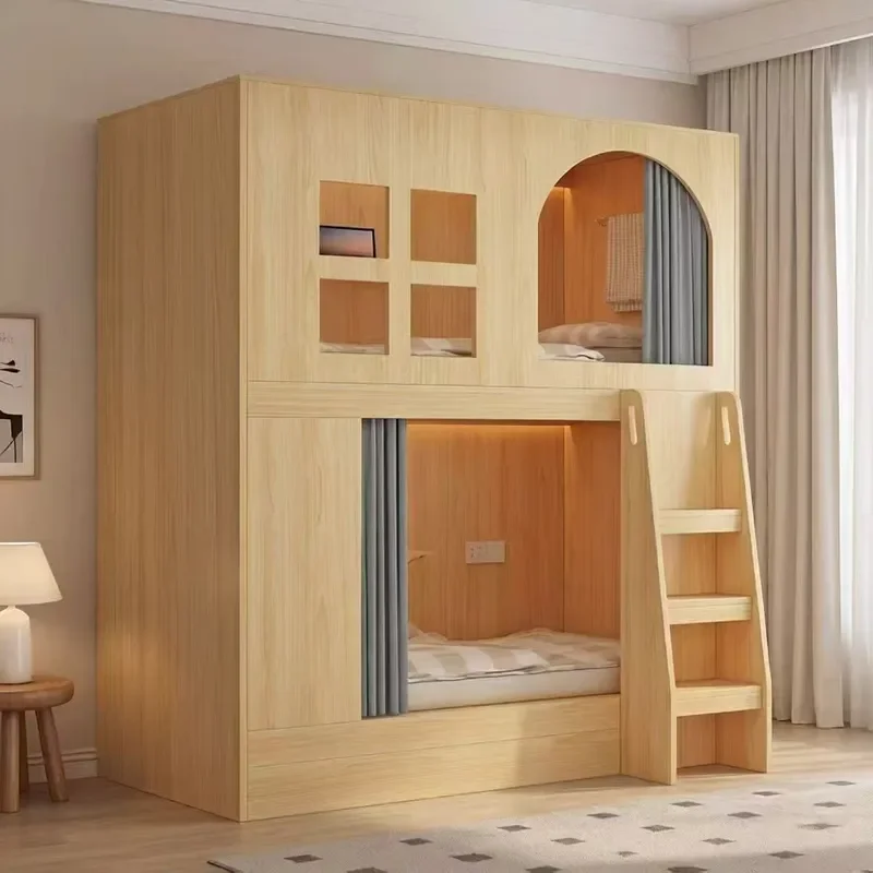 Space Capsule Bunk Bed Twin Over Twin Loft Bed with Ladder for Small Apartment Dormitory Hostel E-sports Hotel Space Saving