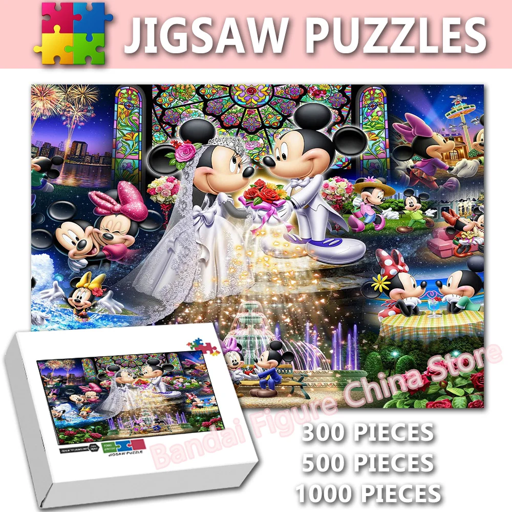 

Mickey Mouse Happy Wedding 300/500/1000 Pieces Jigsaw Puzzles Disney Cartoon Characters Print Puzzle Family Games Toys Gifts