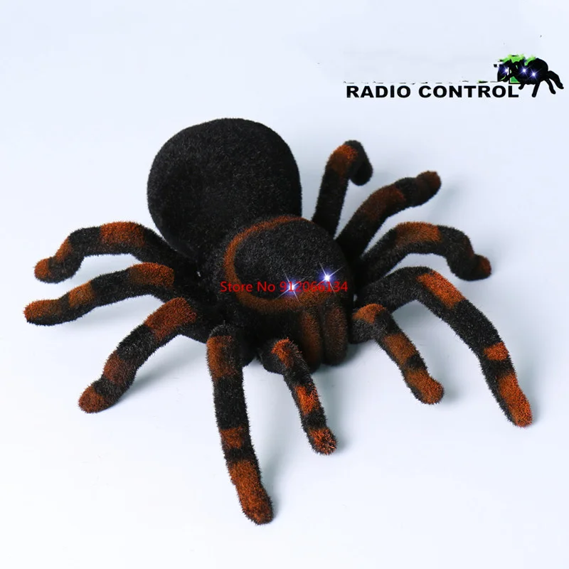 Electronic Animal pet Remote Control tarantula Eyes Shine smart black Spider Robot Halloween RC Tricky Prank Scary Toy Kid  gift