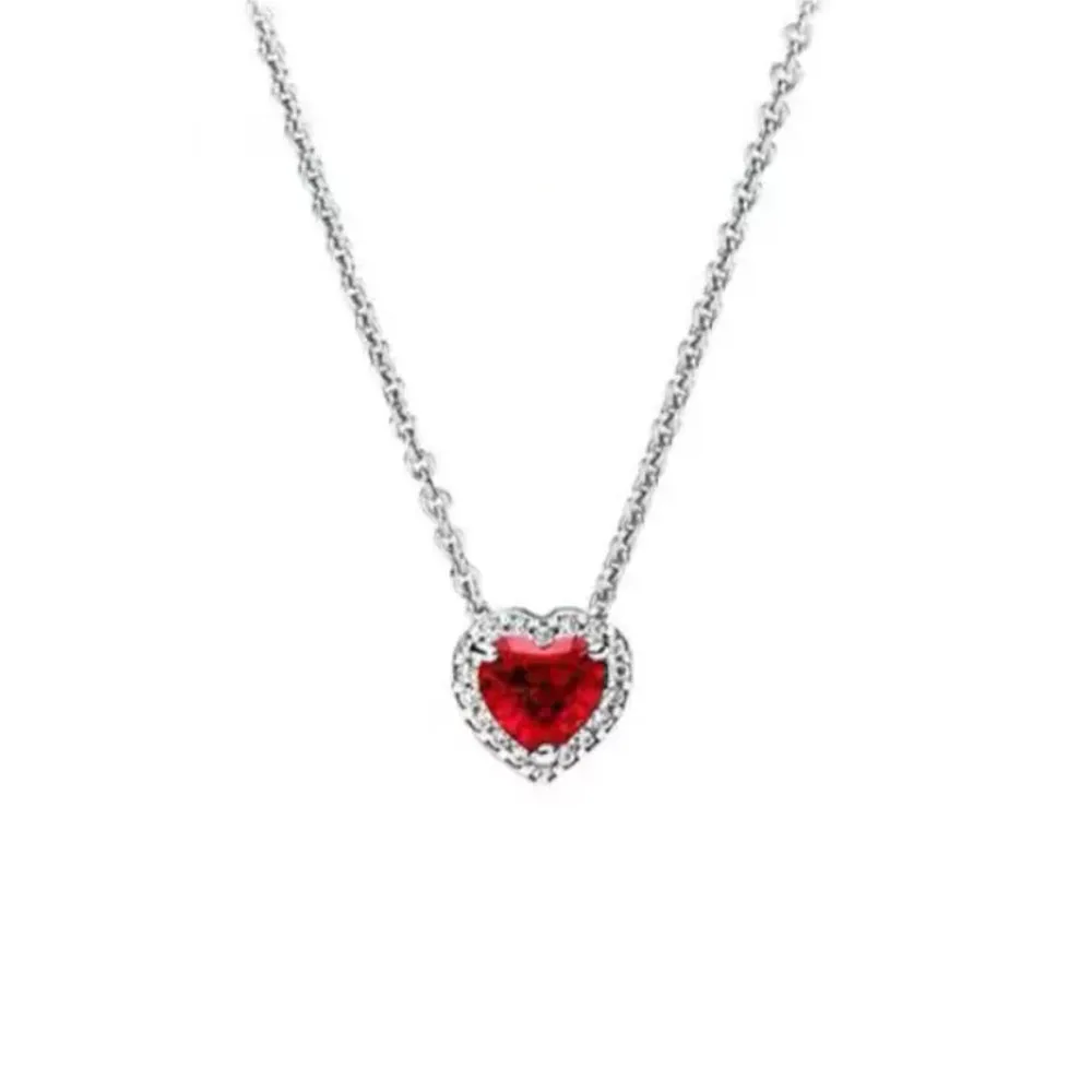 2024 New 925 Silver Valentine's Day Red Heart Necklace Fit Original Bracelet Diy Women Jewelry Gift Dangle Pendant Charm Bead