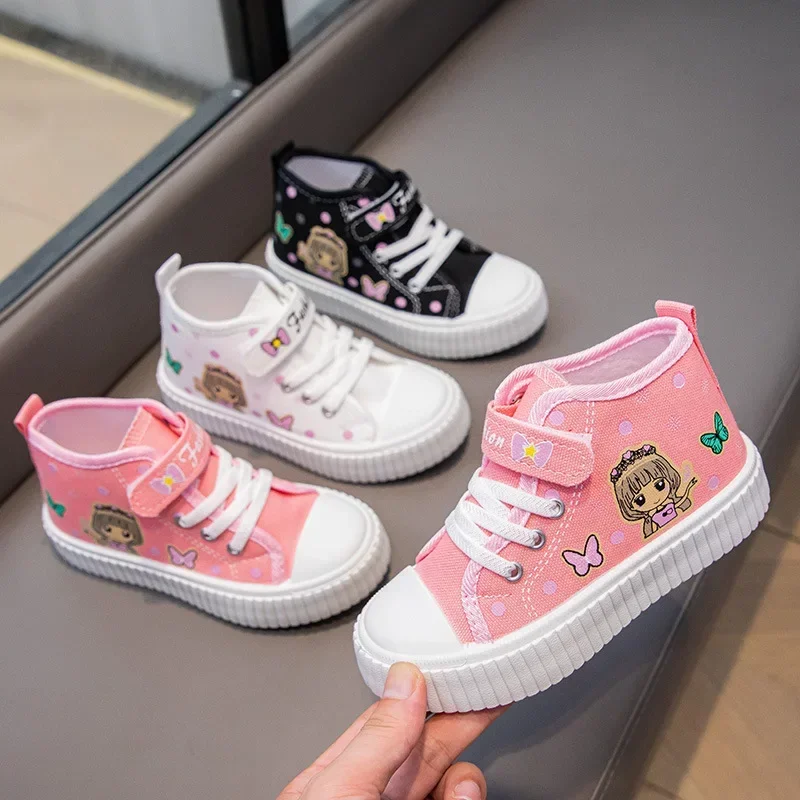 

Children High top Canvas Sports Shoes Girls Lightweight Running Board Shoes New Kids Soft Bottom Non Slip Breathable Sneakers