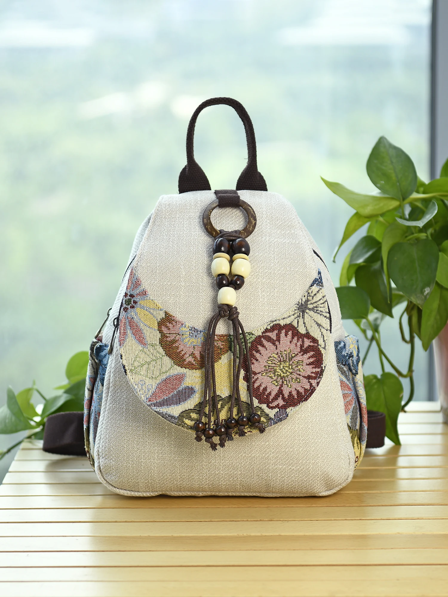 Faionable Large Capaci Casual Travel Women's Bapa Double oulder Ethnic Sle Bapa Soft Canvas Strap Travel Bag