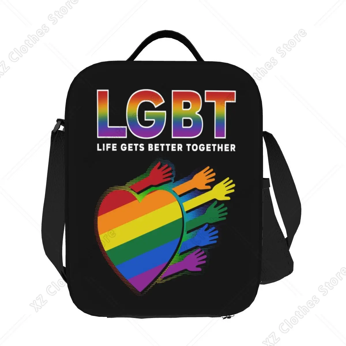Custom LGBT Heart Rainbow GLBT Resuable Lunch Boxes for Women Thermal Cooler Food Insulated Lunch Bag Kids School Children