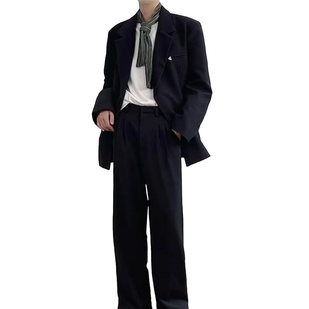 Men's Oversized Double Breasted Blazer Korean Fashion Casual Suit Jacket Minimalist Streetwear Coat 2026 New