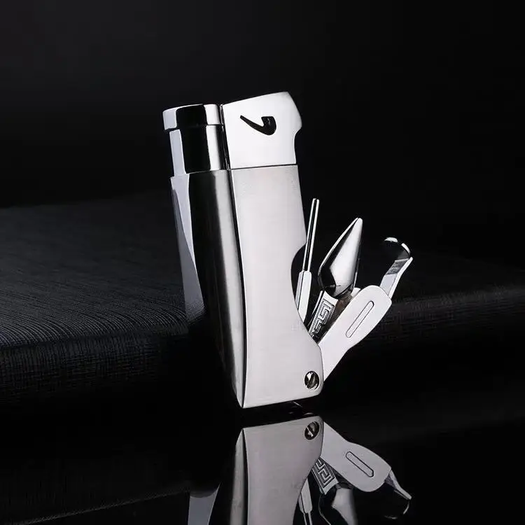 New Metal Multifunctional Pipe Slant Butane Inflatable Lighter, with Pipe Tool, Men's Cigarette Lighter, Holiday Gift