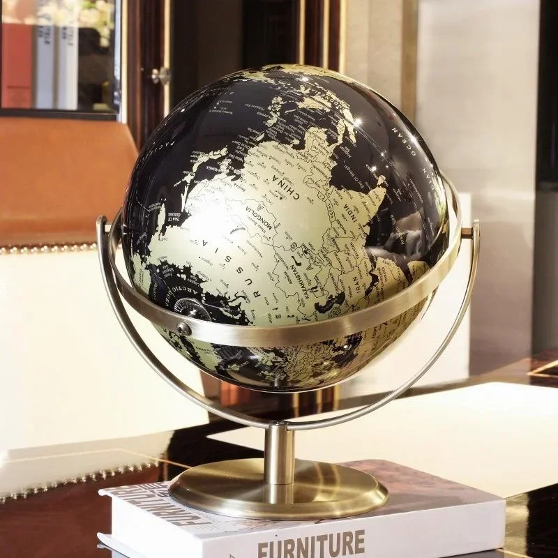 14/20/23cm Black Gold Rotating Globe British Home Office Decoration European Style Creative Handicraft Decoration Globe