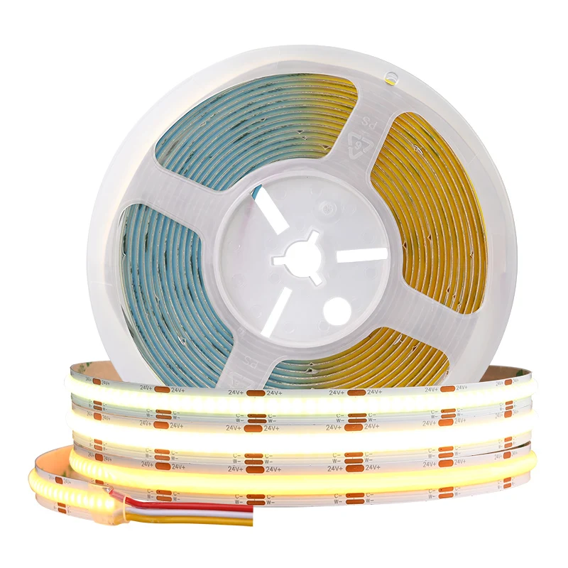 Dimmable COB CCT LED Strip Lights 608 LEDs/m High Density Flexible Led Tape 2700K to 6500K Changeable Lighting DC12V 24V