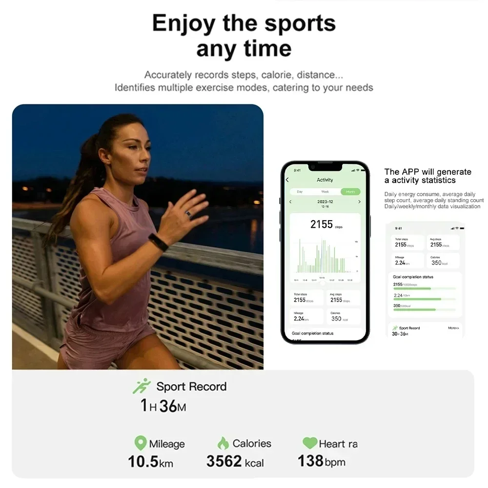 Sport Health Tracker Digitale ring Multifunctionele slimme ring Hartslag Bloedzuurstof Slaapmonitoring Waterdicht voor Android IOS