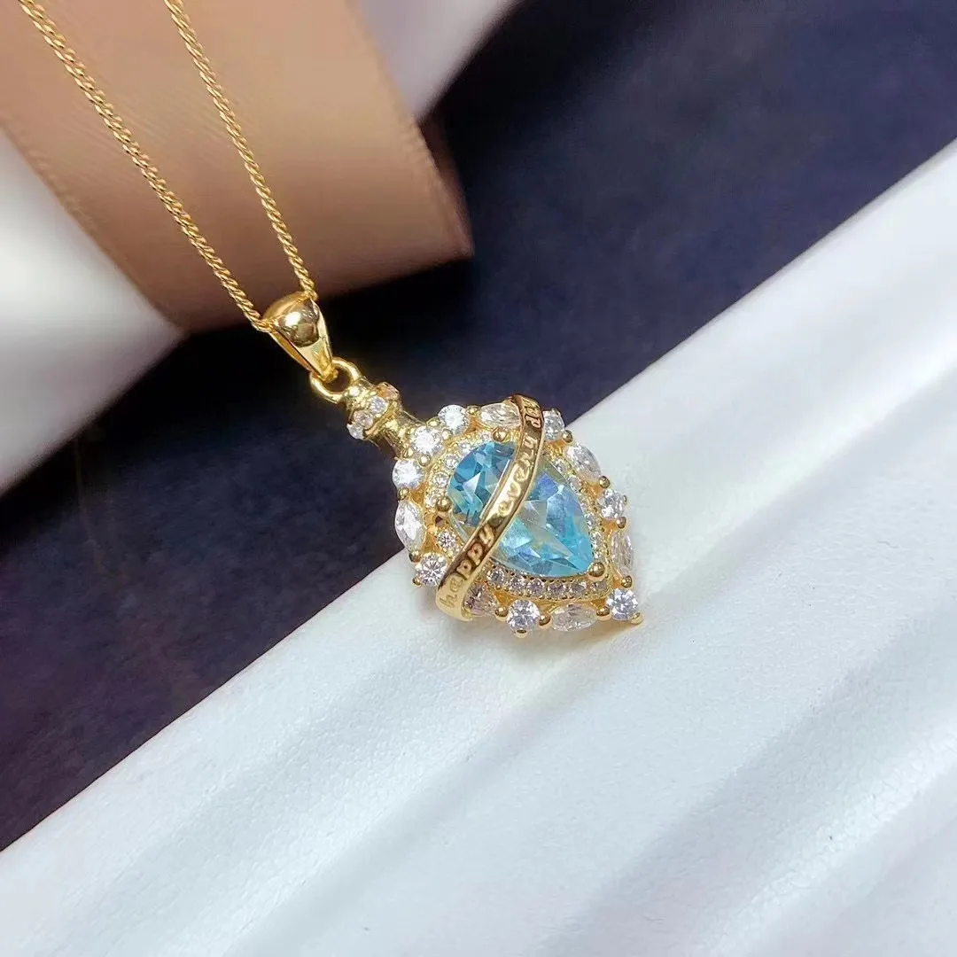 FS 6*9 Natural Topaz Real S925 Sterling Silver Pendant Necklace Fine Wedding Charm Fashion Jewelry for Women MeiBaPJ