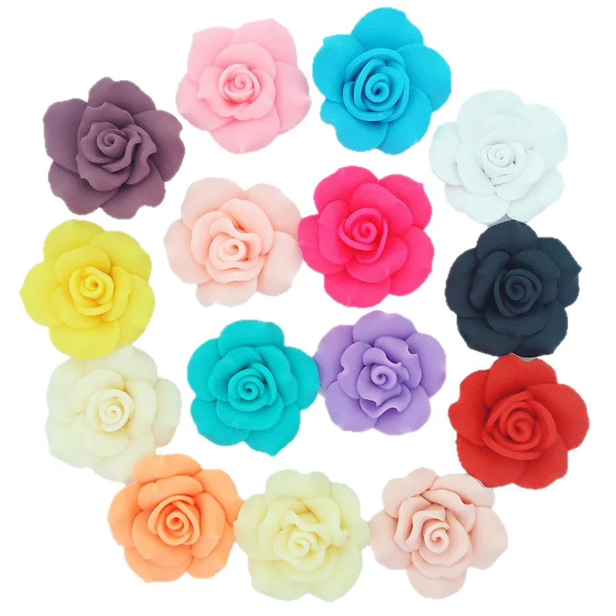 6pcs/lot 40mm Handmade Big Polymer Clay Flower Cabochon Rose Accessories For Diy Necklace Jewelry Making Decoration Supplies