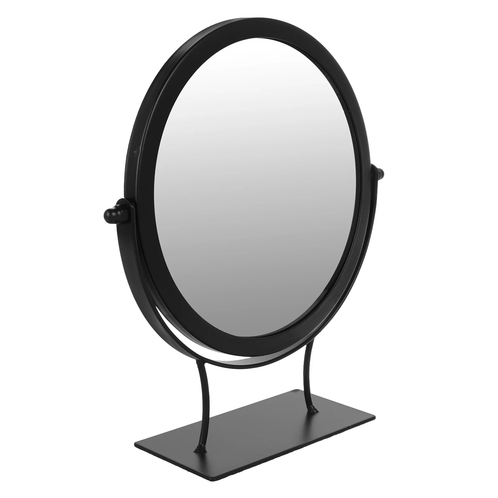 Espelho de maquiagem de mesa, estrutura de ferro, superfície transparente rotativa, base estável para penteadeira, quarto, vaidade, pequeno, ajustável