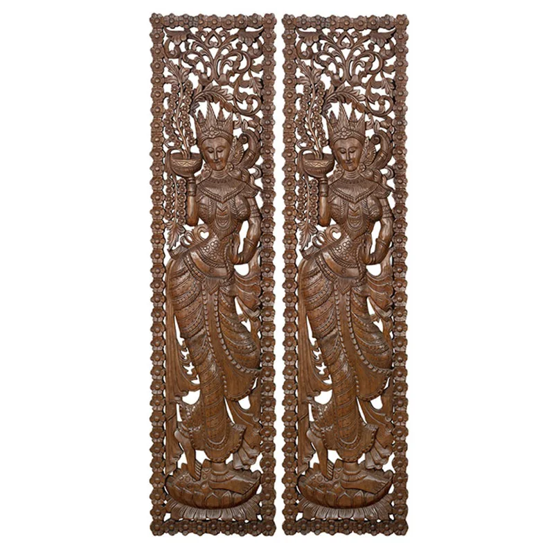 Imported teak carving board South East Asia home decoration entrance wood carving maid beauty hanging painting wall hanging