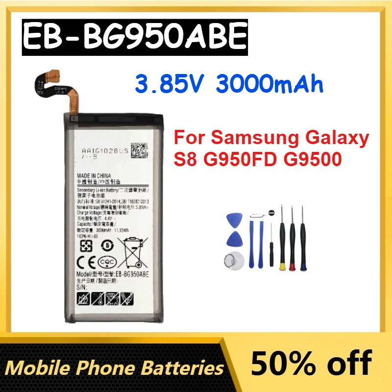 

3.85V 3000mAh EB-BG950ABE High Quality Li-Ion Battery for Samsung Galaxy S8/G950FD/G9500 Mobile Phone Batteries +Tools