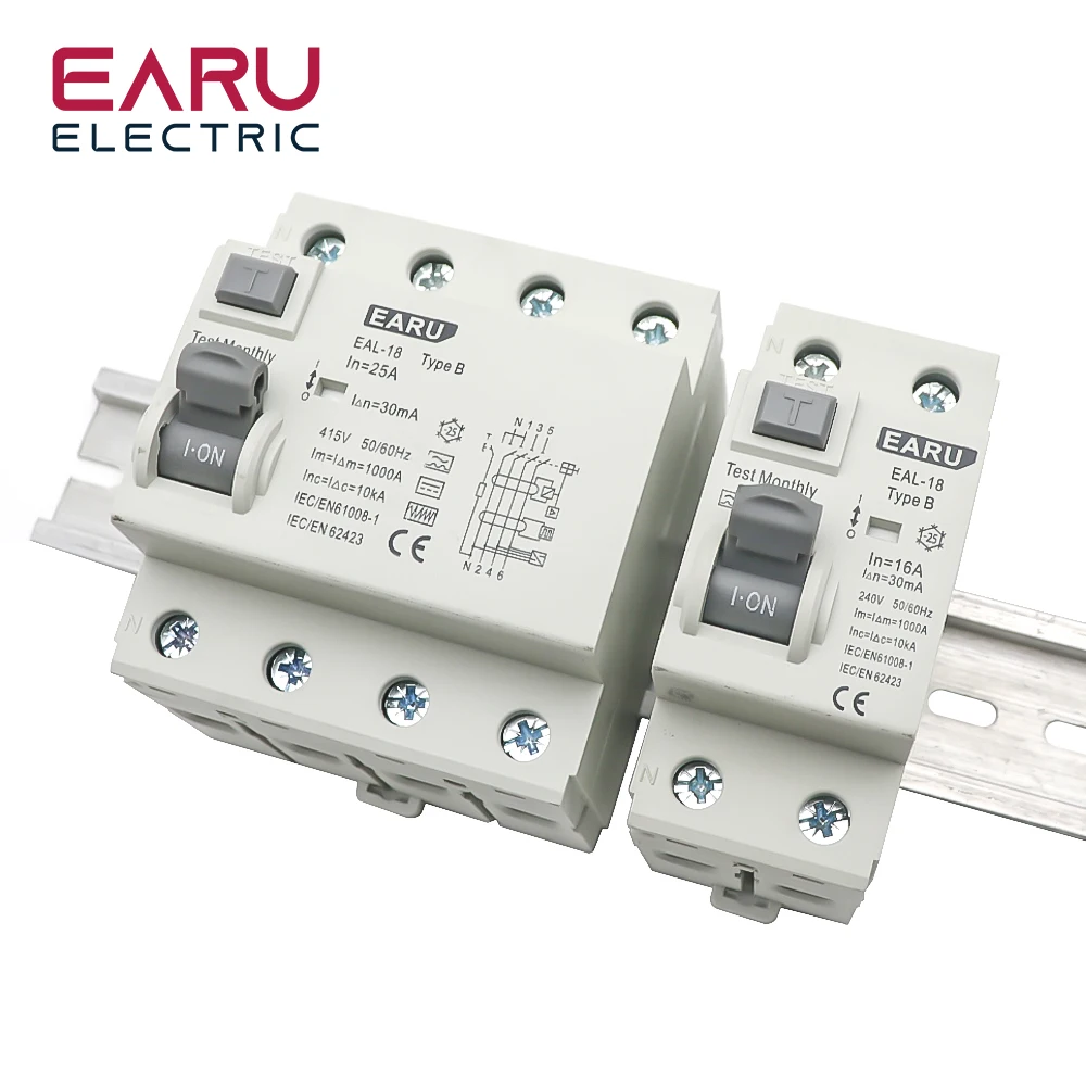 Pila de carga EV para vehículo eléctrico, interruptor de corriente Residual DC RCCB RCD tipo B 6KA, carril Din, fuga de tierra, 2P/4P 10/30/100/300mA