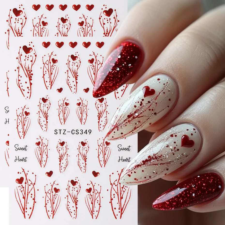 2 قطعة الحب الأحمر القلب مسمار الفن ملصق لعيد الحب ذاتية اللصق تصميم رومانسي المتزلجون زينة مانيكير اكسسوارات #1