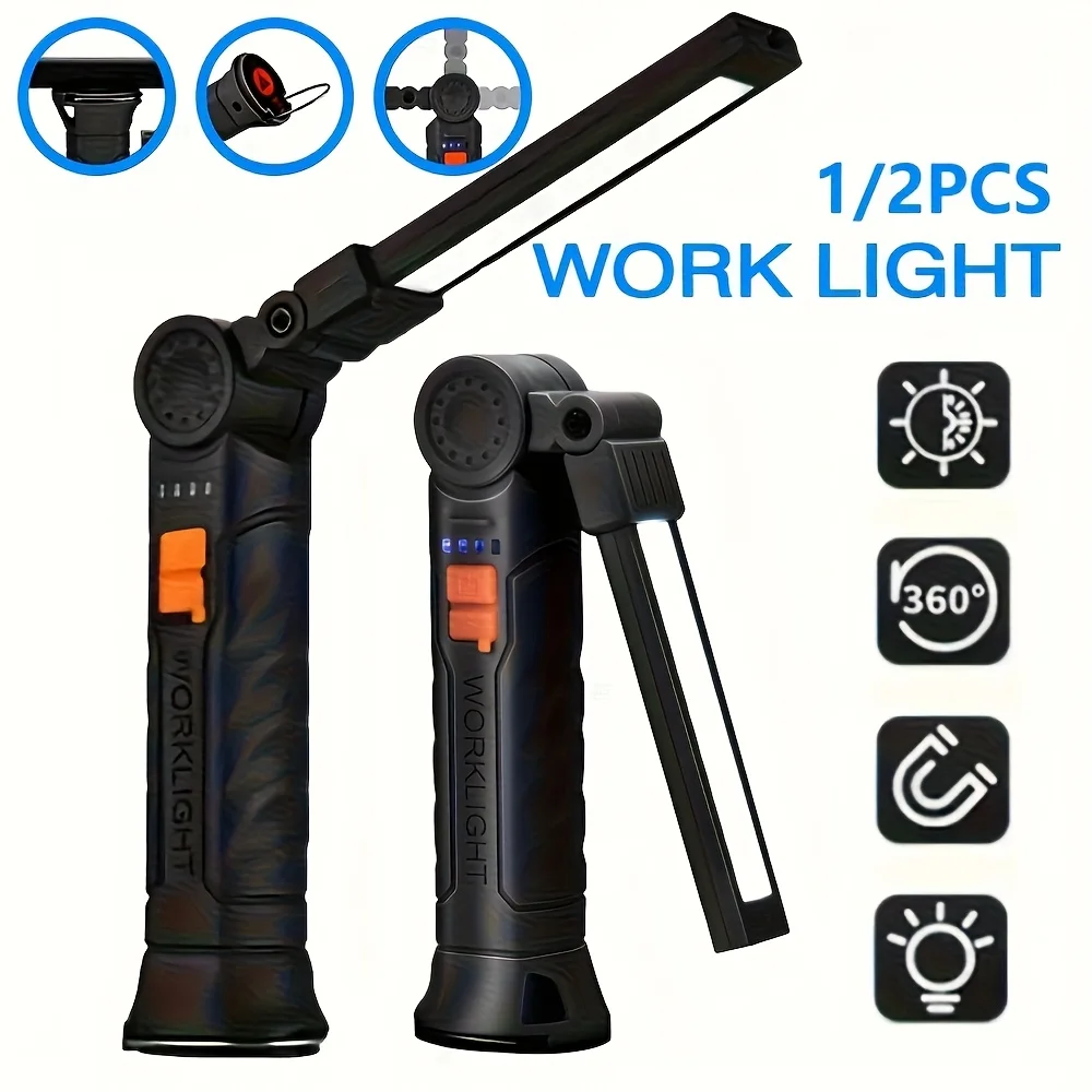 Portable COB LED Flashlight Rechargeable Work Light with Magnetic Lanterna Hanging Lamp with Built-in Battery Camping Torch