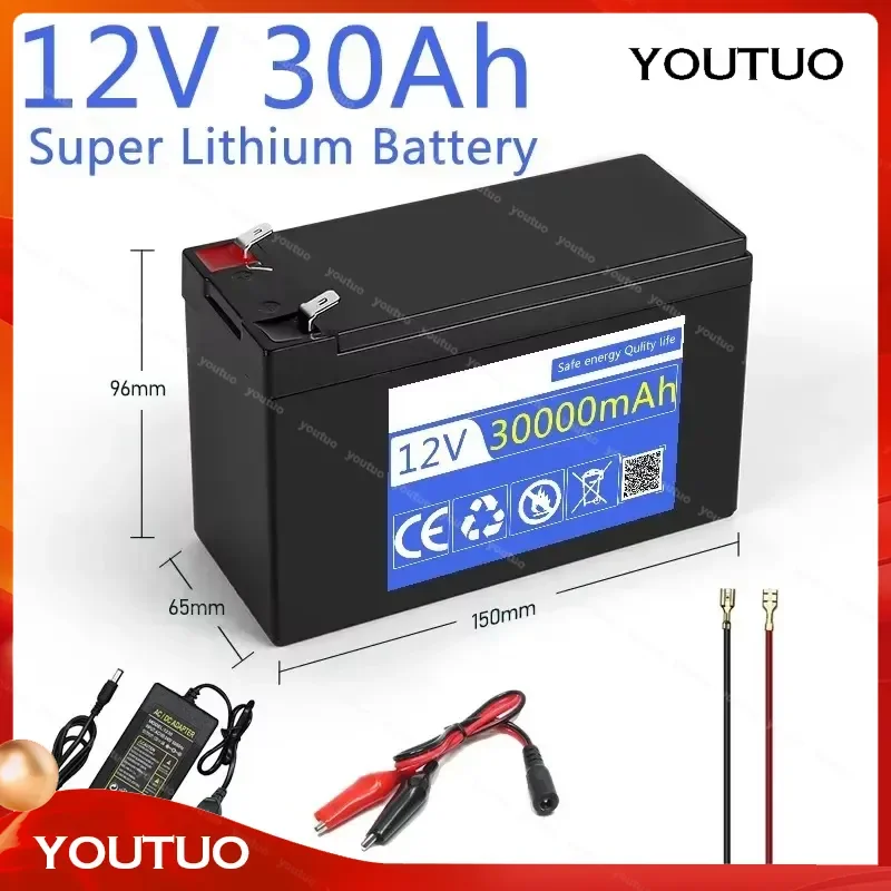 12V 30Ah Lithium 18650 Deep Cycle Battery with Built-in BMS   Solar Fish Finder Power Wheels Lighting Off-Grid