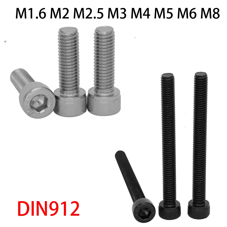 

M1.6 M2 M2.5 M3 M4 M5 M6 M8 DIN912 Black 12.9 Grade A2 304 Stainless Steel Inner Hexagon Hex Socket Cap Allen Head Bolt Screw