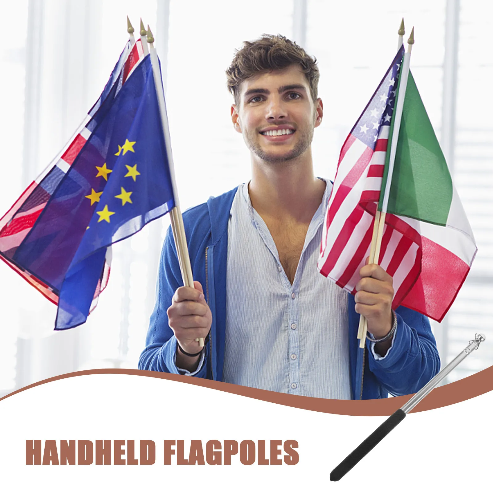 High Quality Stainless Steel Telescopic Flagpole Portable Tour Guide Flag Poles Handheld Flagpoles Dance Ribbon Rod Outdoor
